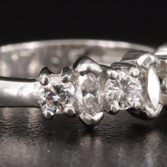 Platinum 1.02 CTW Genuine-Diamond Band-Marquise and Round Brilliant cut stones - Picture 5 of 7
